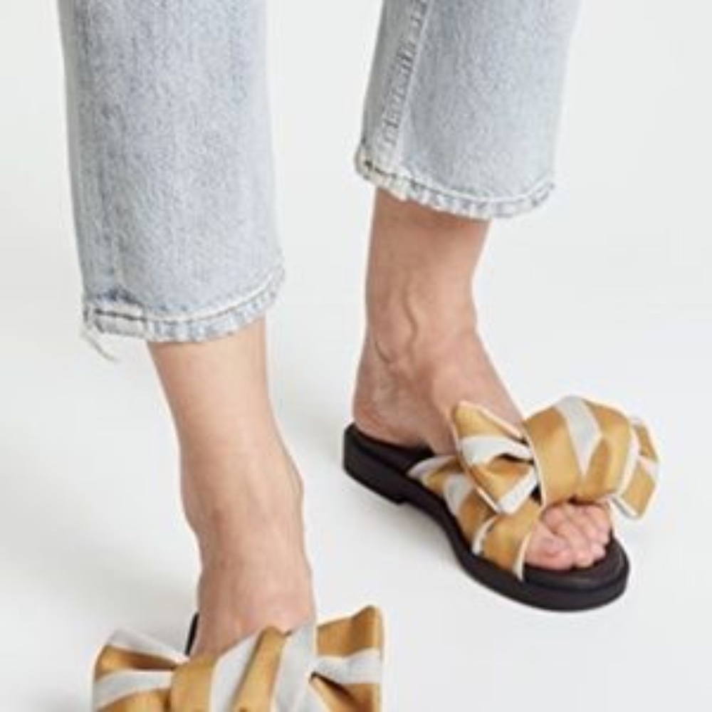 Miista Yellow and White Bow Sandals